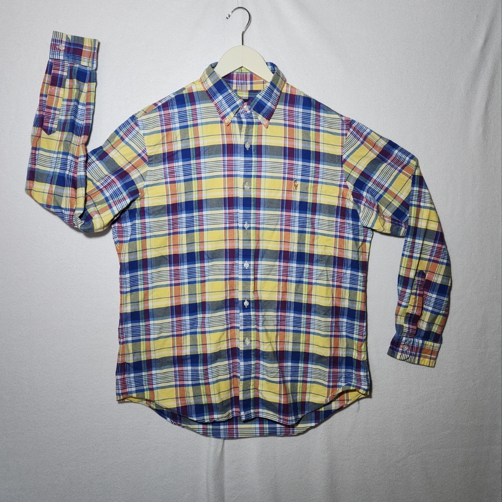 POLO RALPH LAUREN Long Sleeve Button Up Shirt Size Large Blue Yellow Red & White